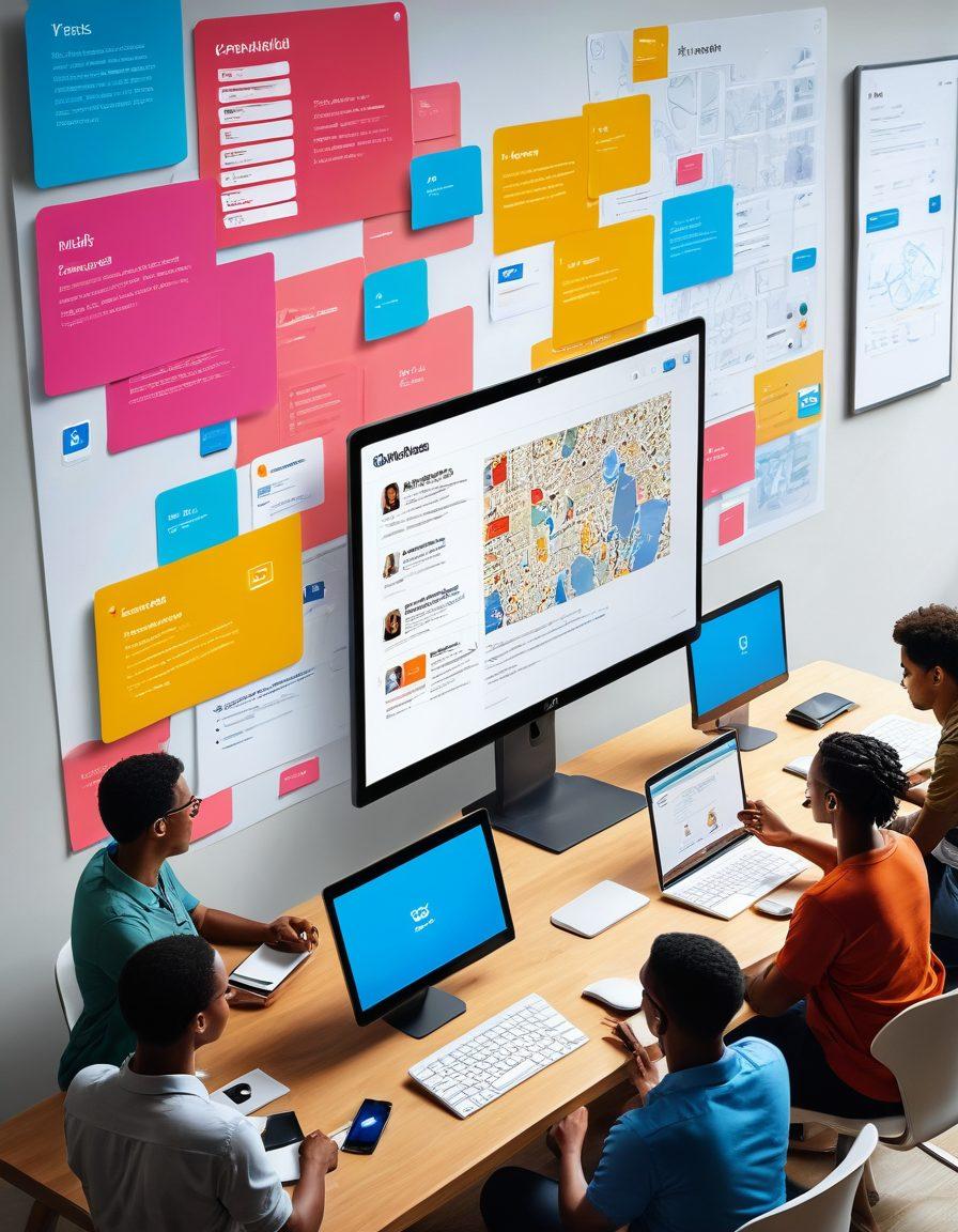 A vibrant and dynamic illustration showcasing diverse people connecting and collaborating through digital platforms on the Yisk interface. Include various features like message boards, event notifications, and user profiles that symbolize community building. The scene should radiate energy, creativity, and inclusivity, with a modern tech aesthetic. super-realistic. vibrant colors.